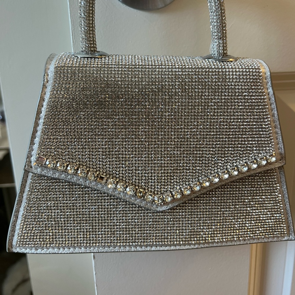 Silver crystal top handle bag